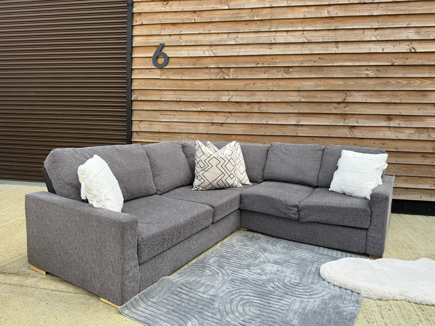 Grey Bespoke Wooden Corner Sofa Bed