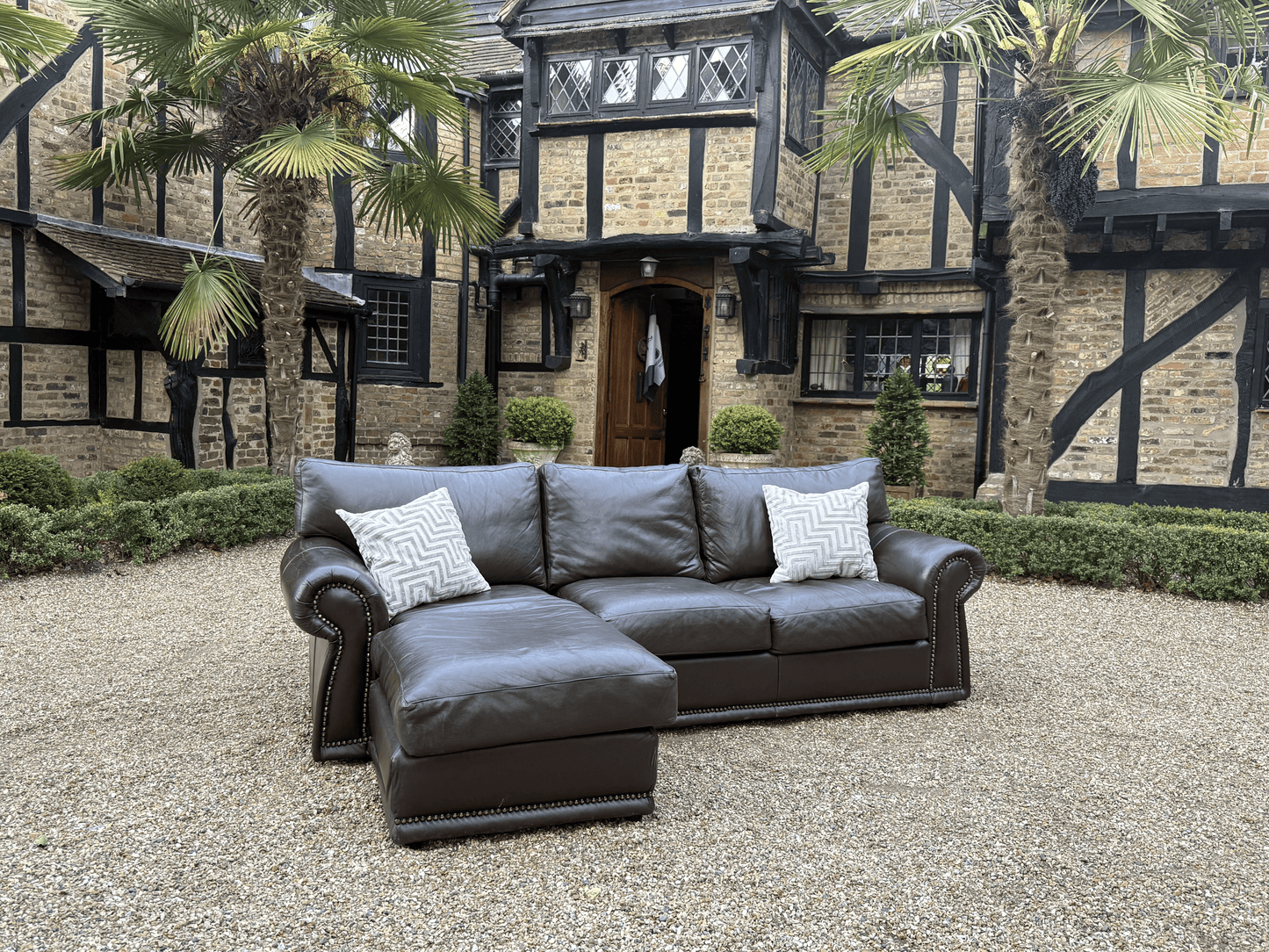 M&S Brown leather corner sofa