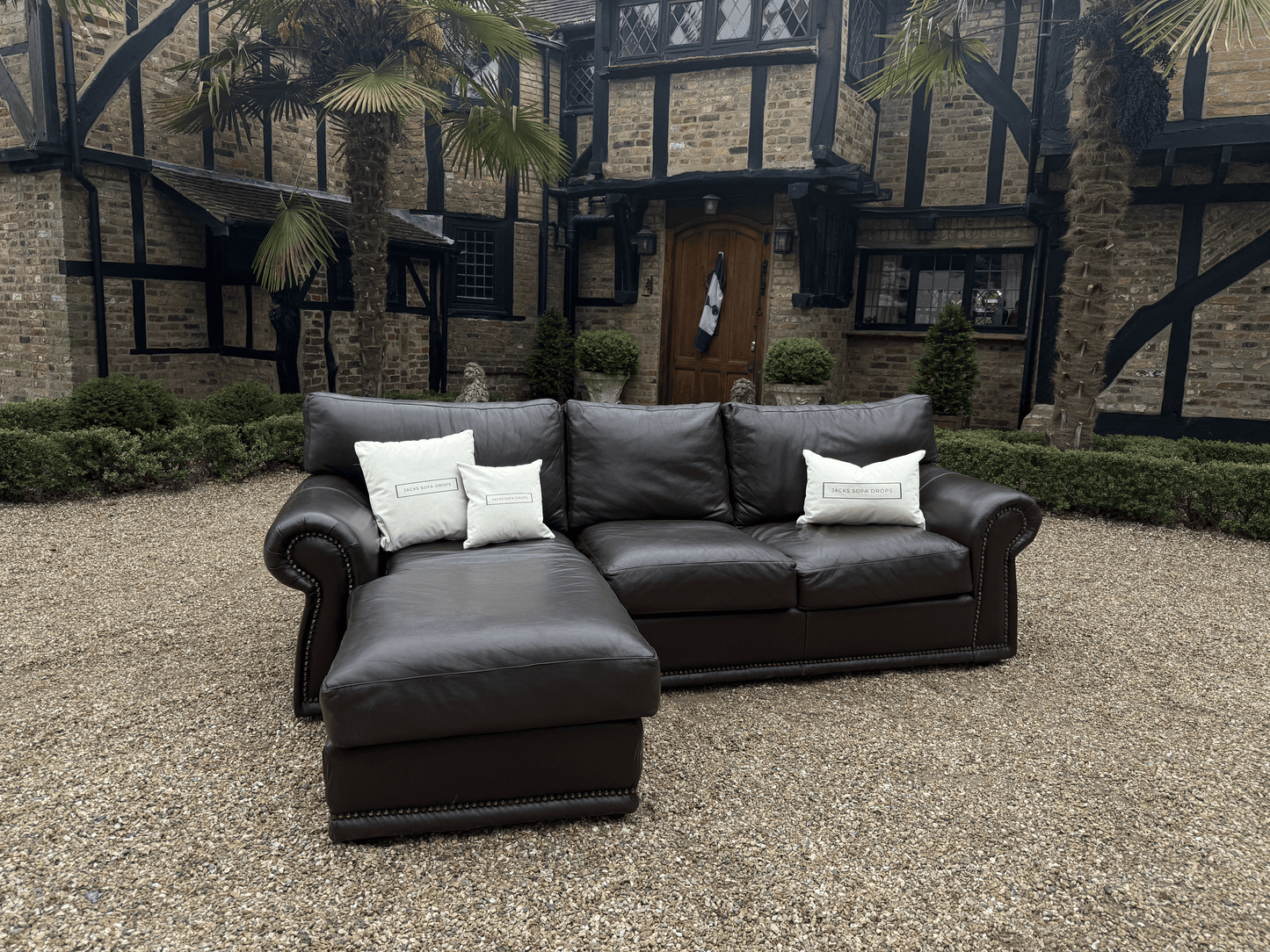 M&S Brown leather corner sofa