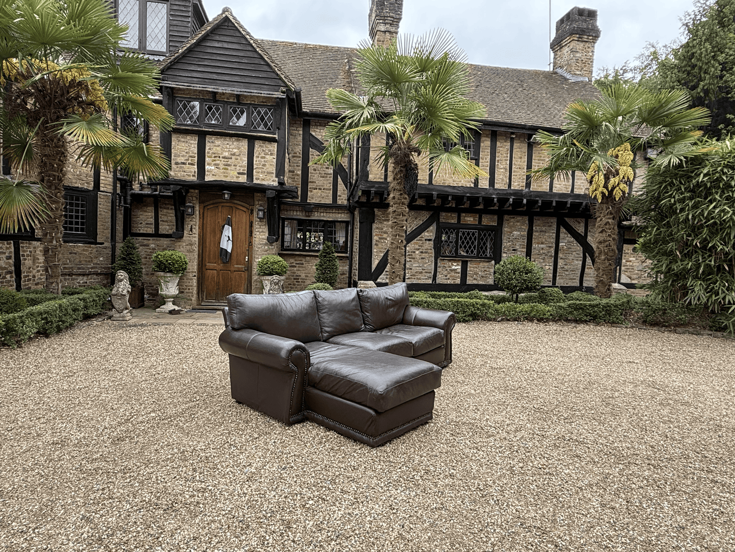 M&S Brown leather corner sofa