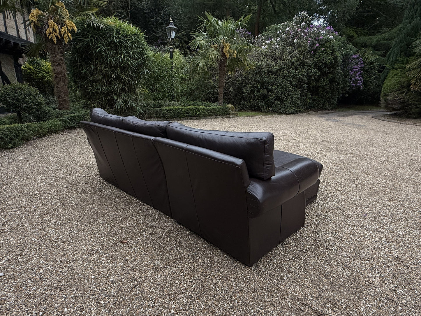 M&S Brown leather corner sofa